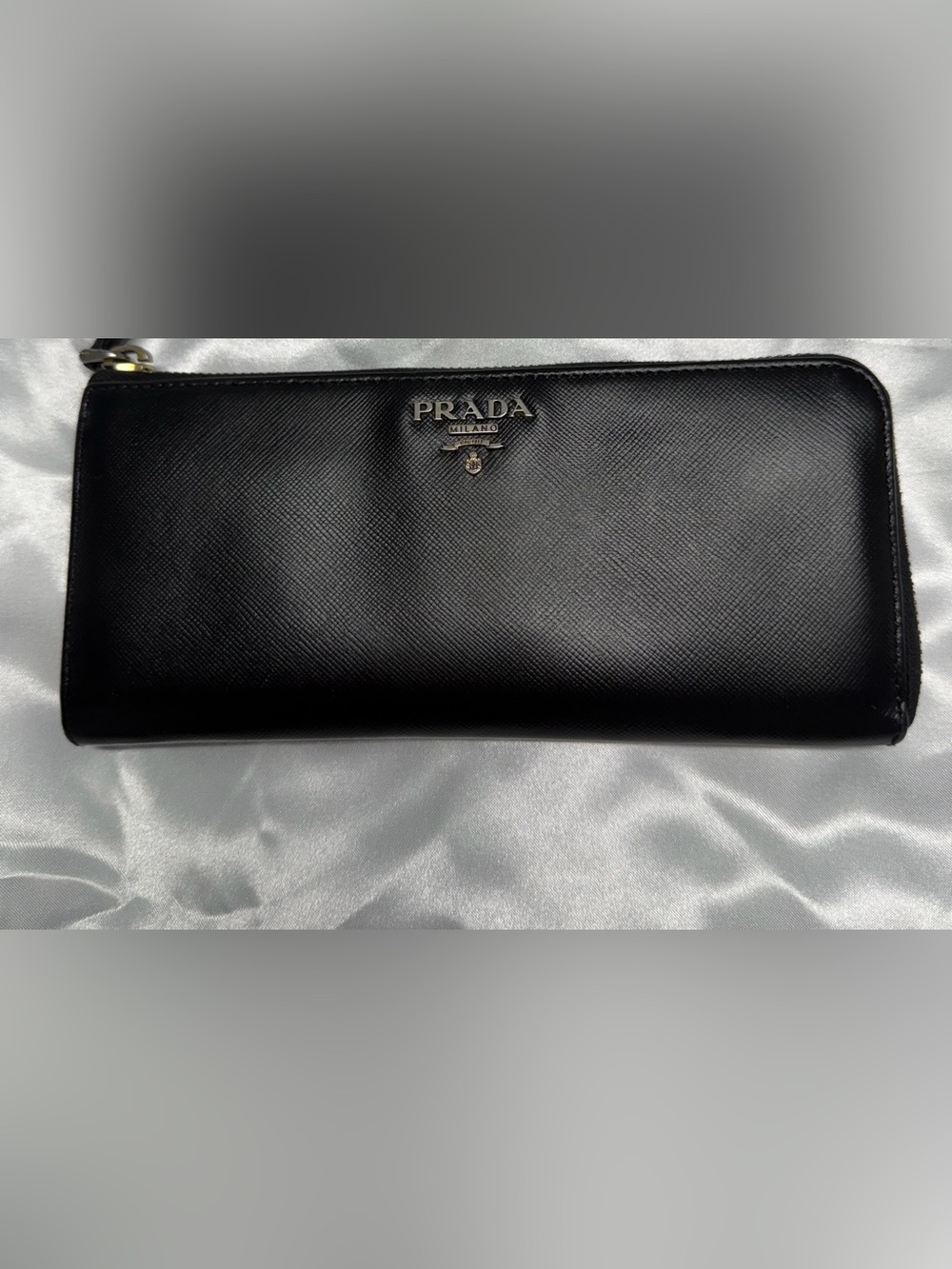 Prada Black Saffiano Leather zippy long wallet